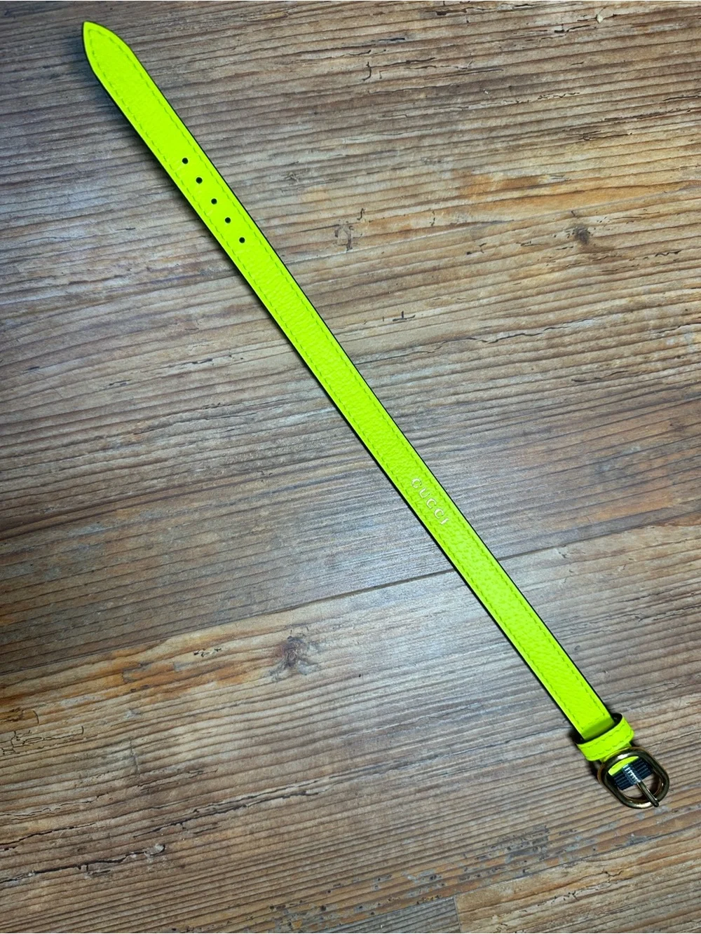 Gucci Neon Yellow Green Leather collar